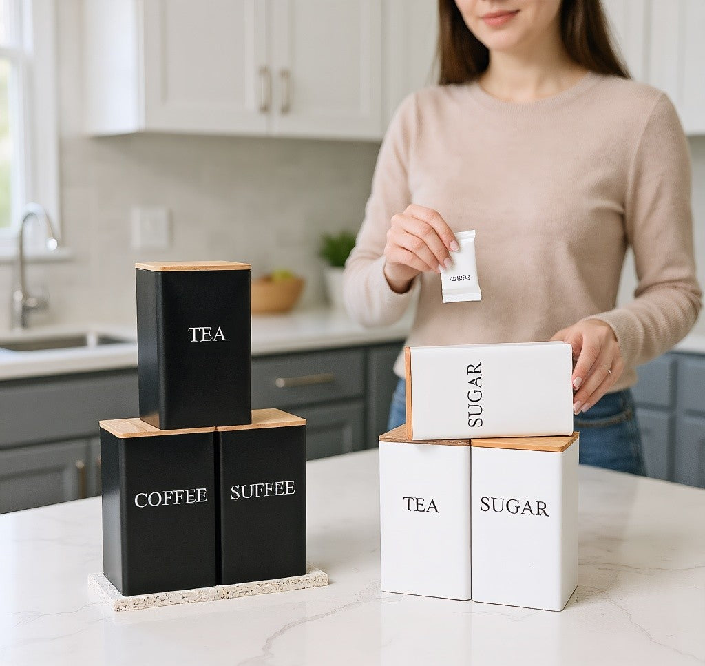 Leocean Home Bamboo Cover Iron Box Suger Coffee Tea Tinplate Storage Box Simple Creative Storage Box