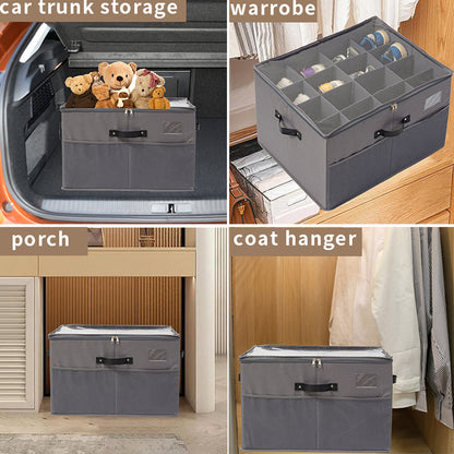 Foldable Fabric Shoe Storage Box with Zipper & Clear Lid