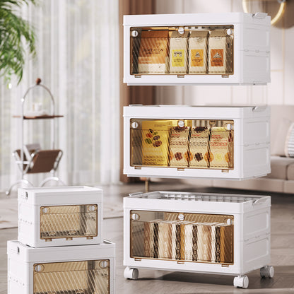 Leocean Home Multi-Layer Extra Large Storage Cabinet, Multifunctional Foldable Storage Box with Wheels and Doors