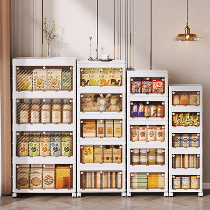 Leocean Home Multi-Layer Extra Large Storage Cabinet, Multifunctional Foldable Storage Box with Wheels and Doors