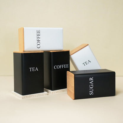 Leocean Home Bamboo Cover Iron Box Suger Coffee Tea Tinplate Storage Box Simple Creative Storage Box