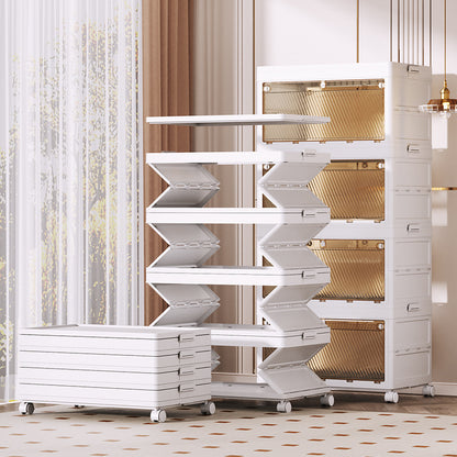 Leocean Home Multi-Layer Extra Large Storage Cabinet, Multifunctional Foldable Storage Box with Wheels and Doors