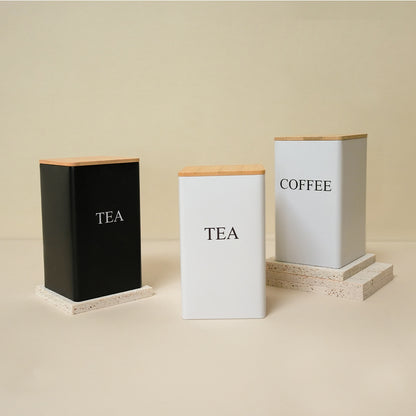 Leocean Home Bamboo Cover Iron Box Suger Coffee Tea Tinplate Storage Box Simple Creative Storage Box