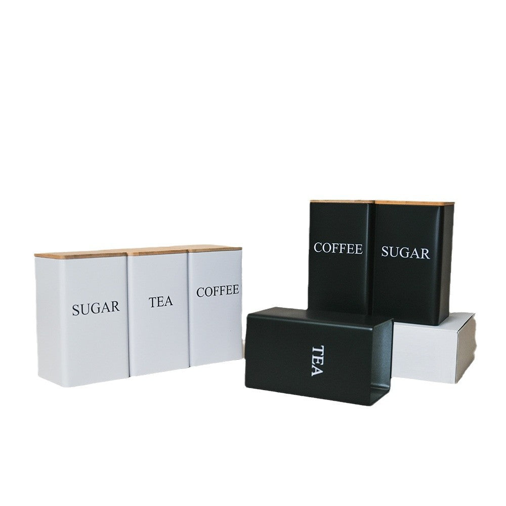 Leocean Home Bamboo Cover Iron Box Suger Coffee Tea Tinplate Storage Box Simple Creative Storage Box