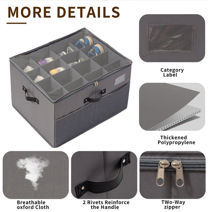 Foldable Fabric Shoe Storage Box with Zipper & Clear Lid