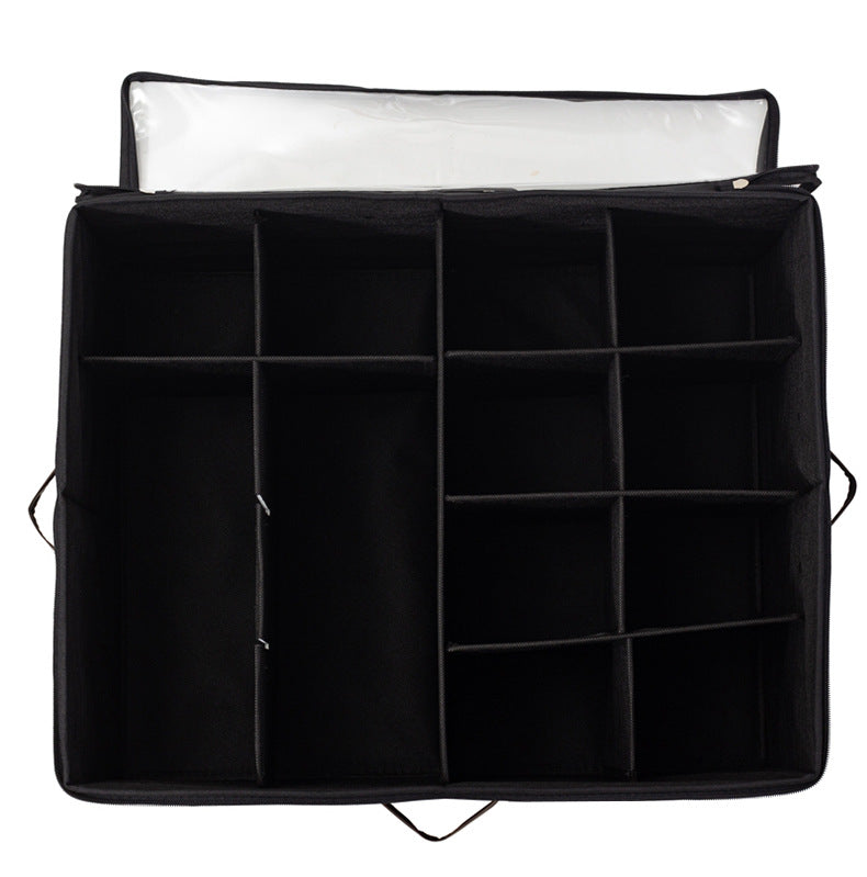 Foldable Fabric Shoe Storage Box with Zipper & Clear Lid