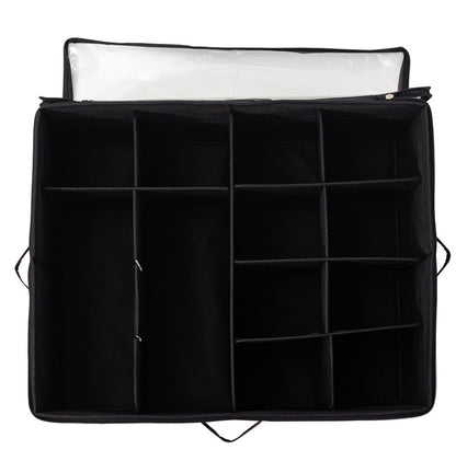 Foldable Fabric Shoe Storage Box with Zipper & Clear Lid