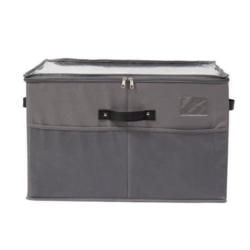 Foldable Fabric Shoe Storage Box with Zipper & Clear Lid