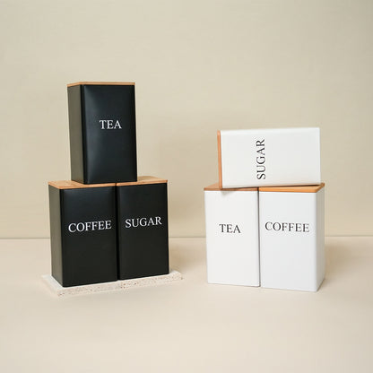 Leocean Home Bamboo Cover Iron Box Suger Coffee Tea Tinplate Storage Box Simple Creative Storage Box