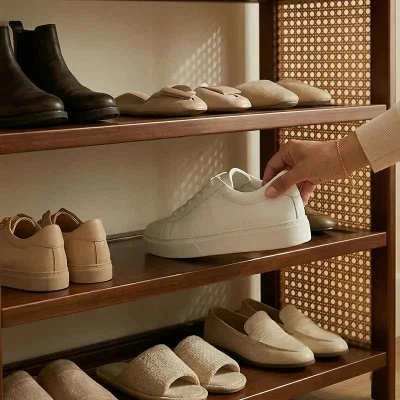Boho Rattan Freestanding Shoe Rack
