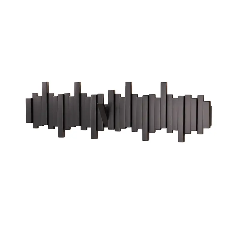 Walnut piano key coat rack with 10 keys, black finish