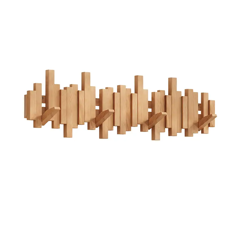 Walnut piano key coat rack with 10 keys, natural wood finish
