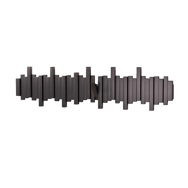 Walnut piano key coat rack with 12 keys, black finish