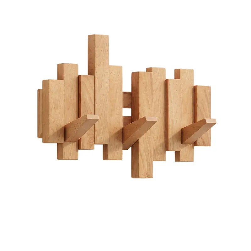 Walnut piano key coat rack with 3 keys, natural wood finish