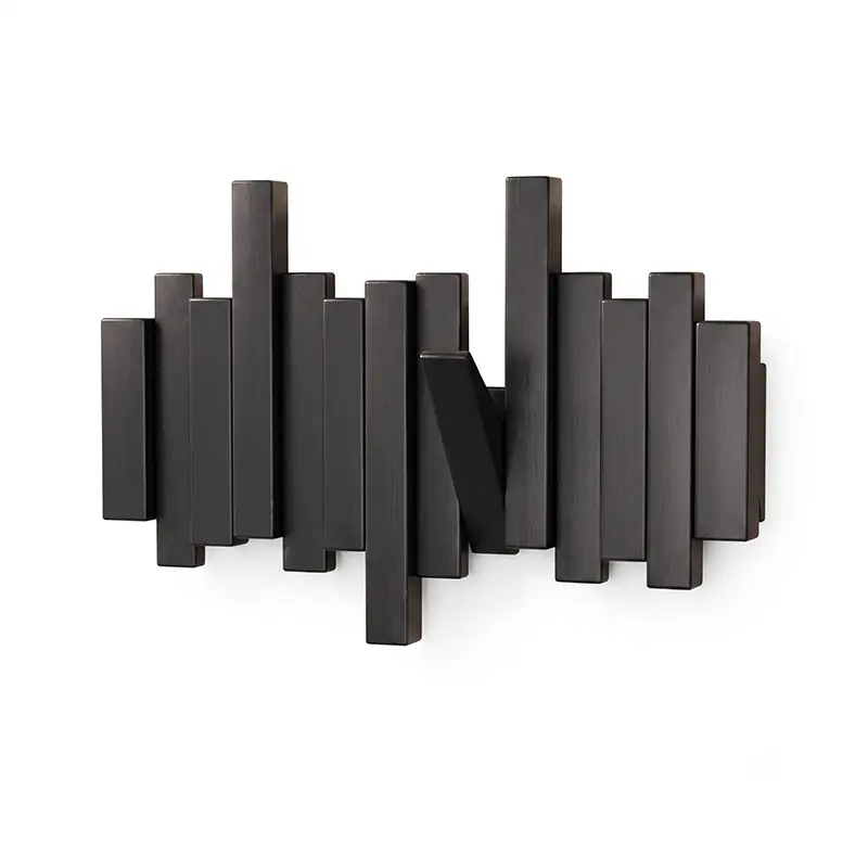 Walnut piano key coat rack with 4 keys, black finish