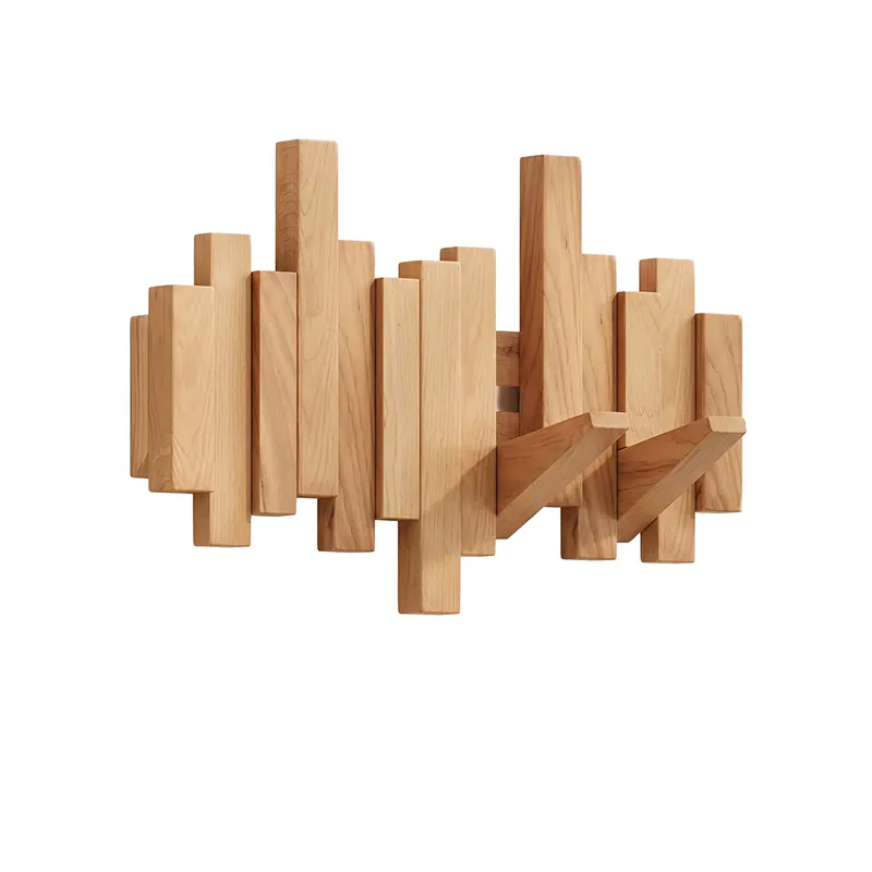 Walnut piano key coat rack with 4 keys, natural wood finish