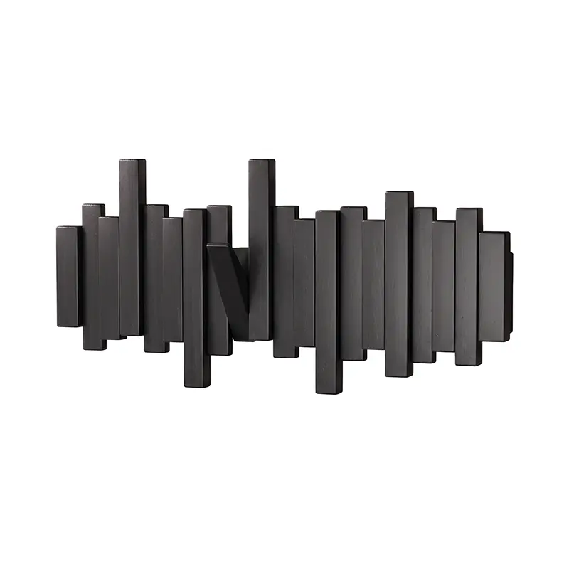 Walnut piano key coat rack with 6 keys, black finish