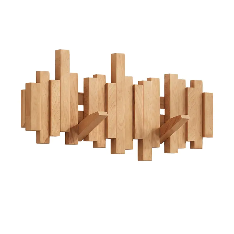 Walnut piano key coat rack with 6 keys, natural wood finish