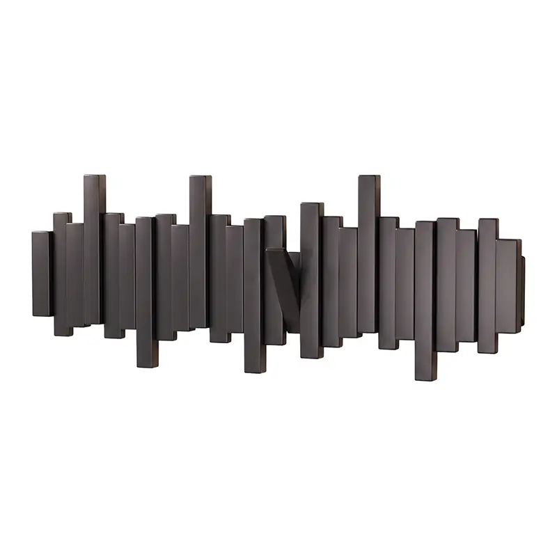 Walnut piano key coat rack with 8 keys, black finish