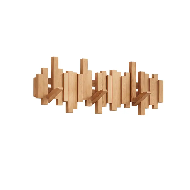 Walnut piano key coat rack with 8 keys, natural wood finish