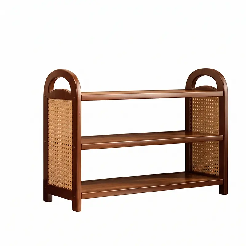 Boho Wooden Freestanding Rattan Shoe Rack