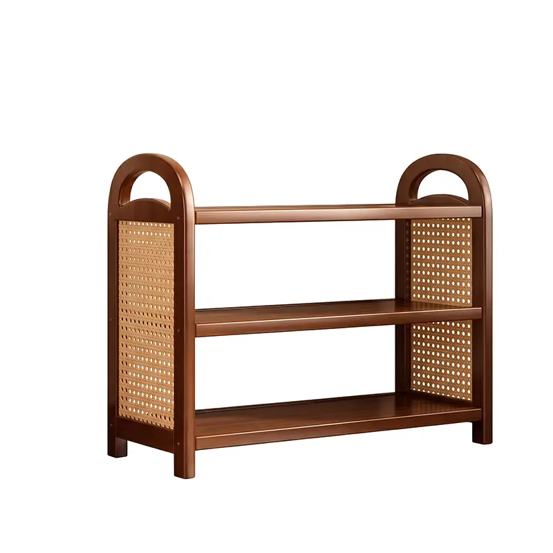 Boho Wooden Freestanding Rattan Shoe Rack