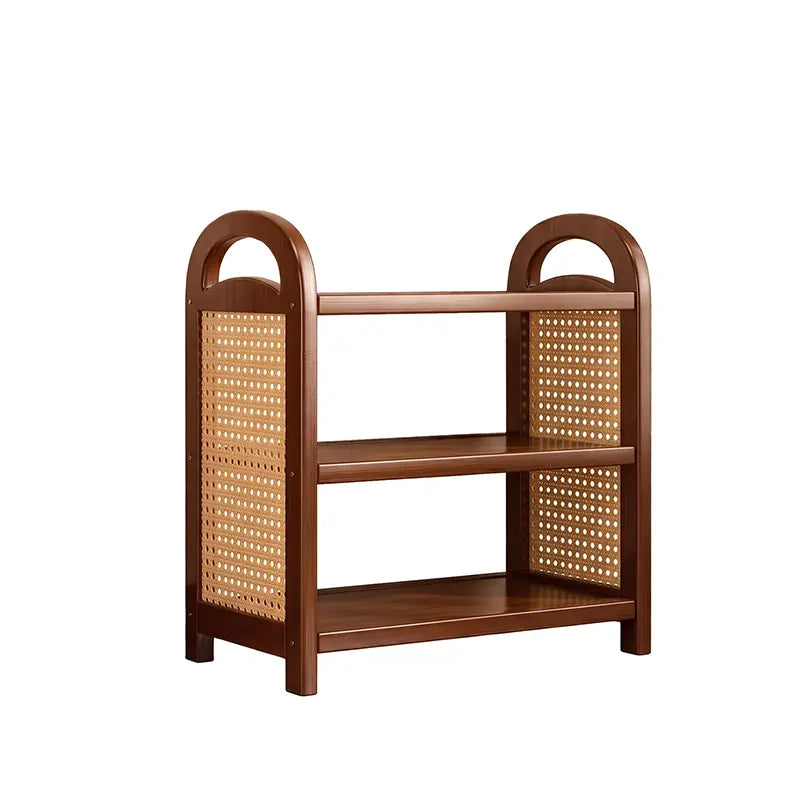 Boho Wooden Freestanding Rattan Shoe Rack