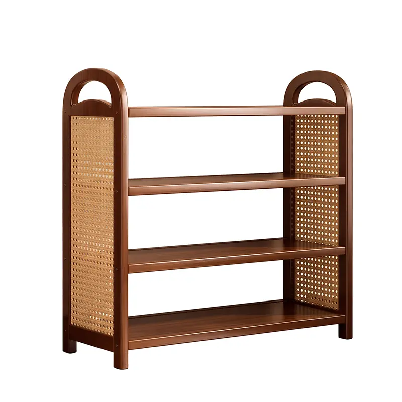 Boho Wooden Freestanding Rattan Shoe Rack
