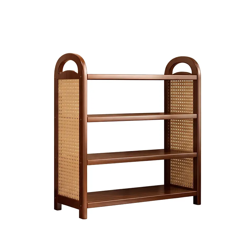 Boho Wooden Freestanding Rattan Shoe Rack