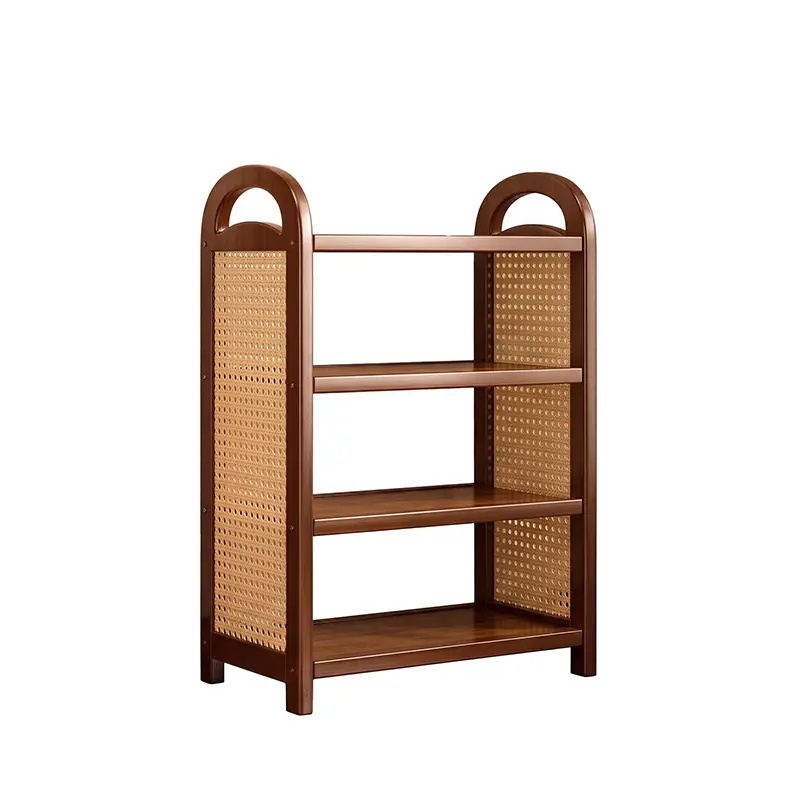 Boho Wooden Freestanding Rattan Shoe Rack