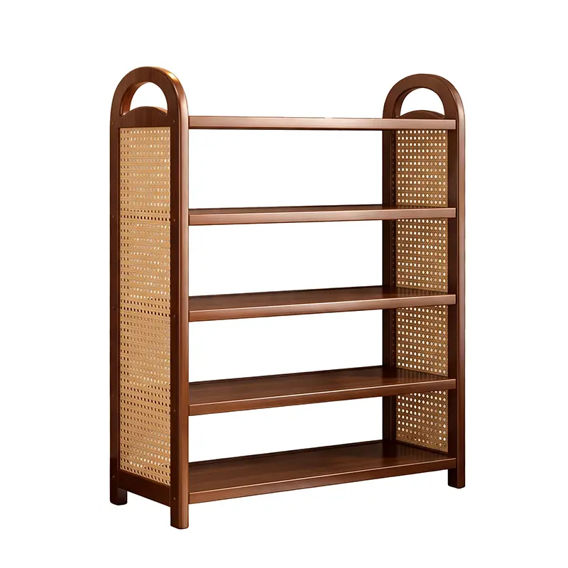 Boho Wooden Freestanding Rattan Shoe Rack