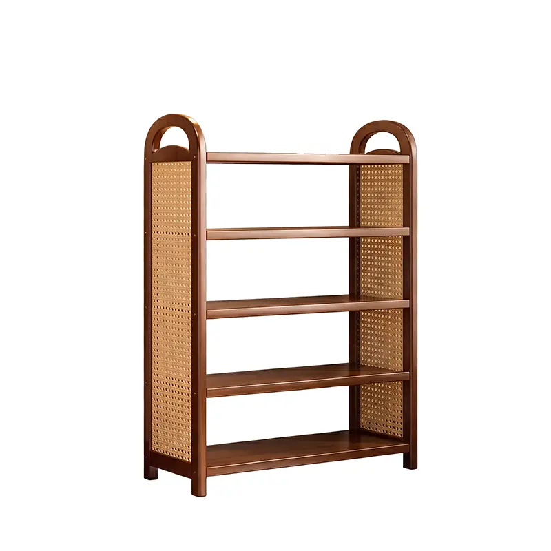 Boho Wooden Freestanding Rattan Shoe Rack