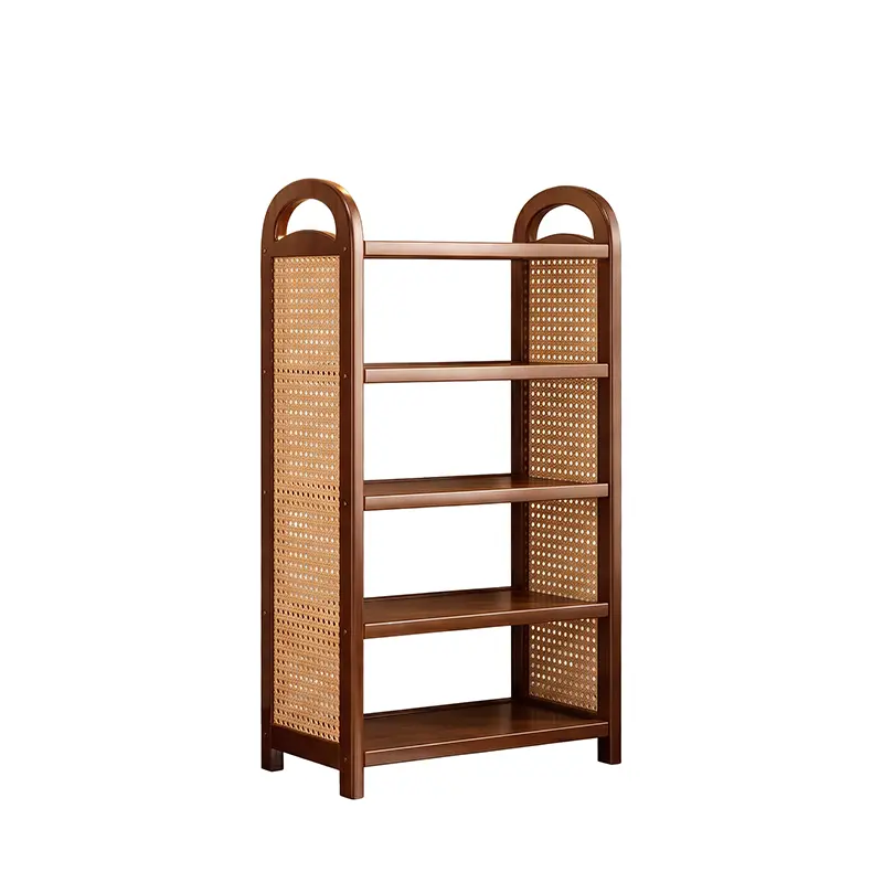 Boho Wooden Freestanding Rattan Shoe Rack