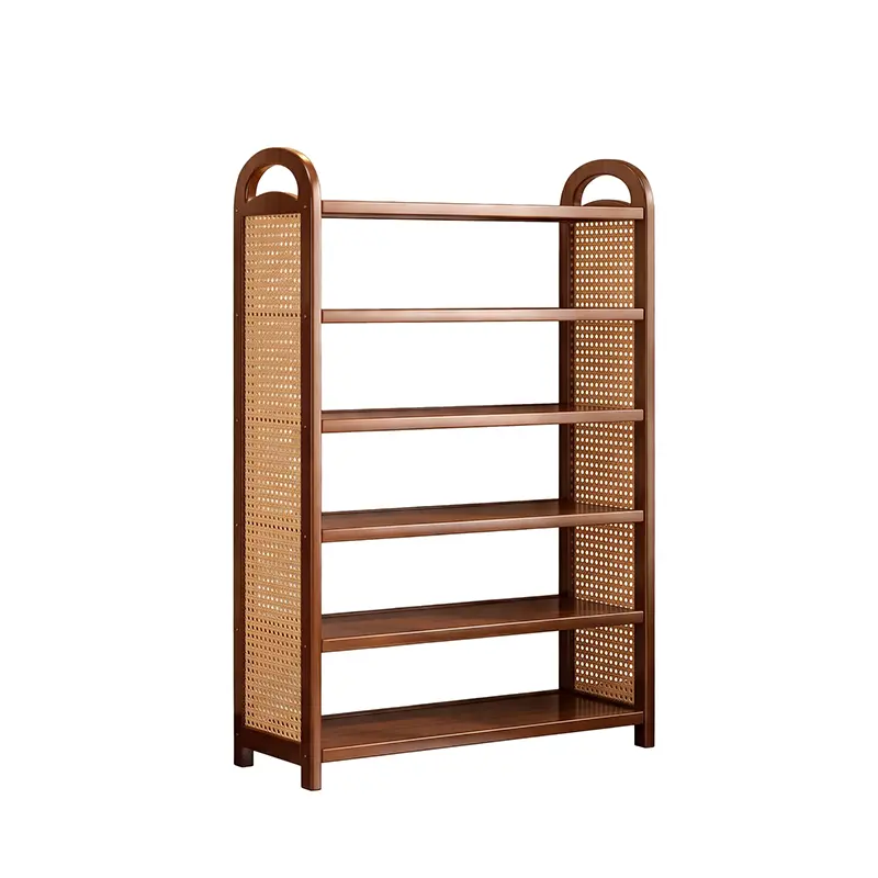 Boho Wooden Freestanding Rattan Shoe Rack