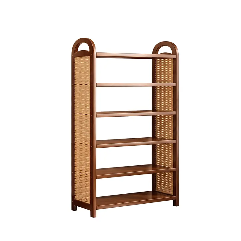 Boho Wooden Freestanding Rattan Shoe Rack