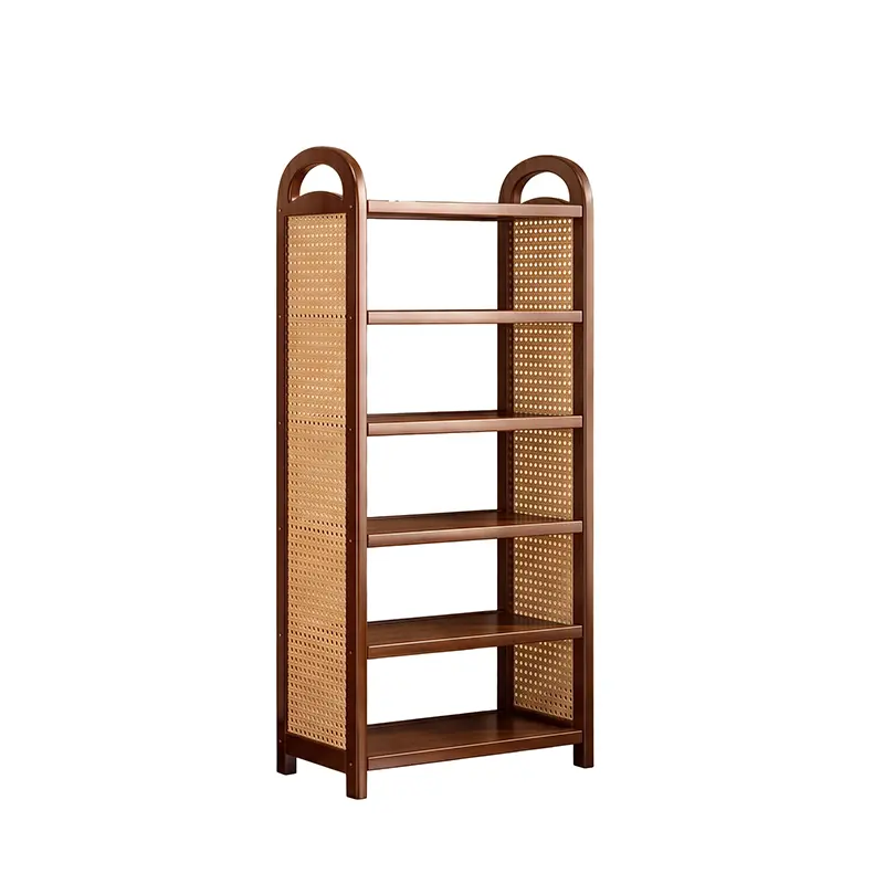 Boho Wooden Freestanding Rattan Shoe Rack